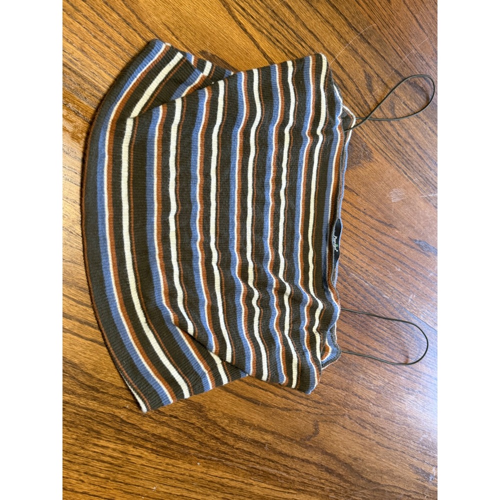 Papaya Womens Ribbed Striped Cami Top Blue Brown White Spaghetti Strap Size M